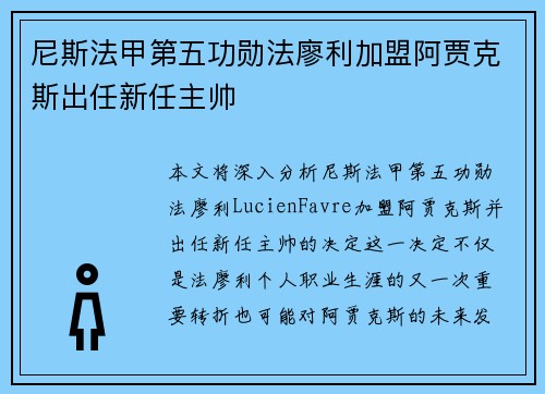 尼斯法甲第五功勋法廖利加盟阿贾克斯出任新任主帅 尼斯法甲第五功勋法廖利加盟阿贾克斯出任新任主帅
